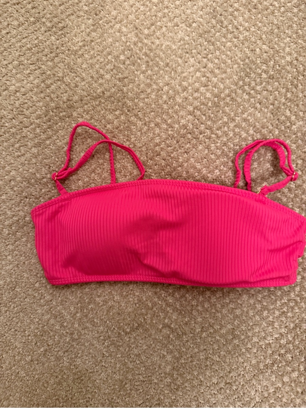 refuge Hot Pink Ribbed Bandeau Bikini Top